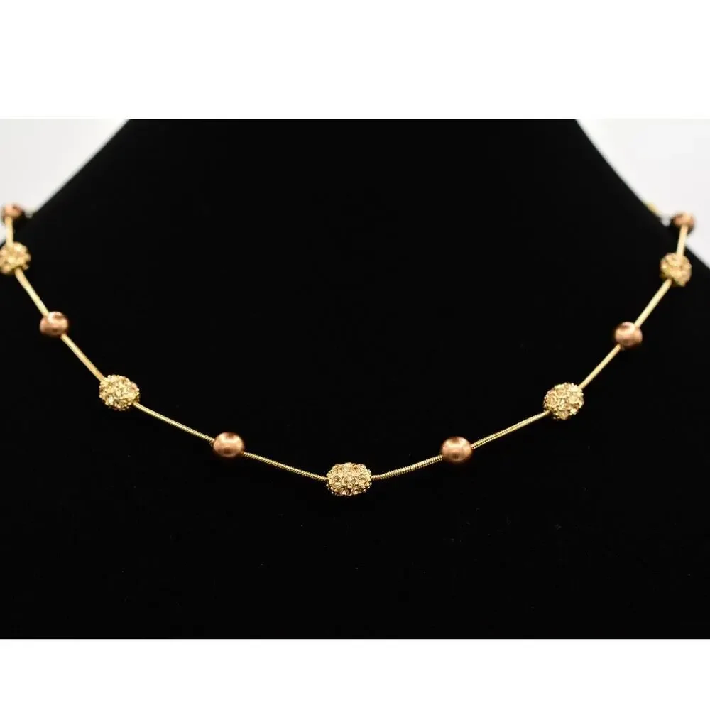 Monet Vintage Collar Necklace Bronze Pearl Beaded Crystal Signed Bin4B